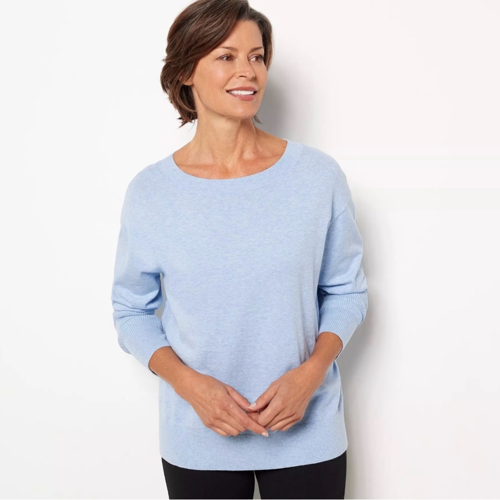 XL NEW Naadam-5% cashmere 95% cotton Soft boatneck pullover blue sweater.Size XL